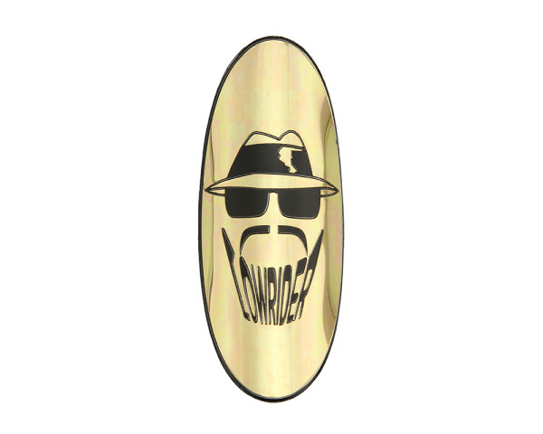 Name Plate &quot;Lowrider Head&quot; Gold / Black